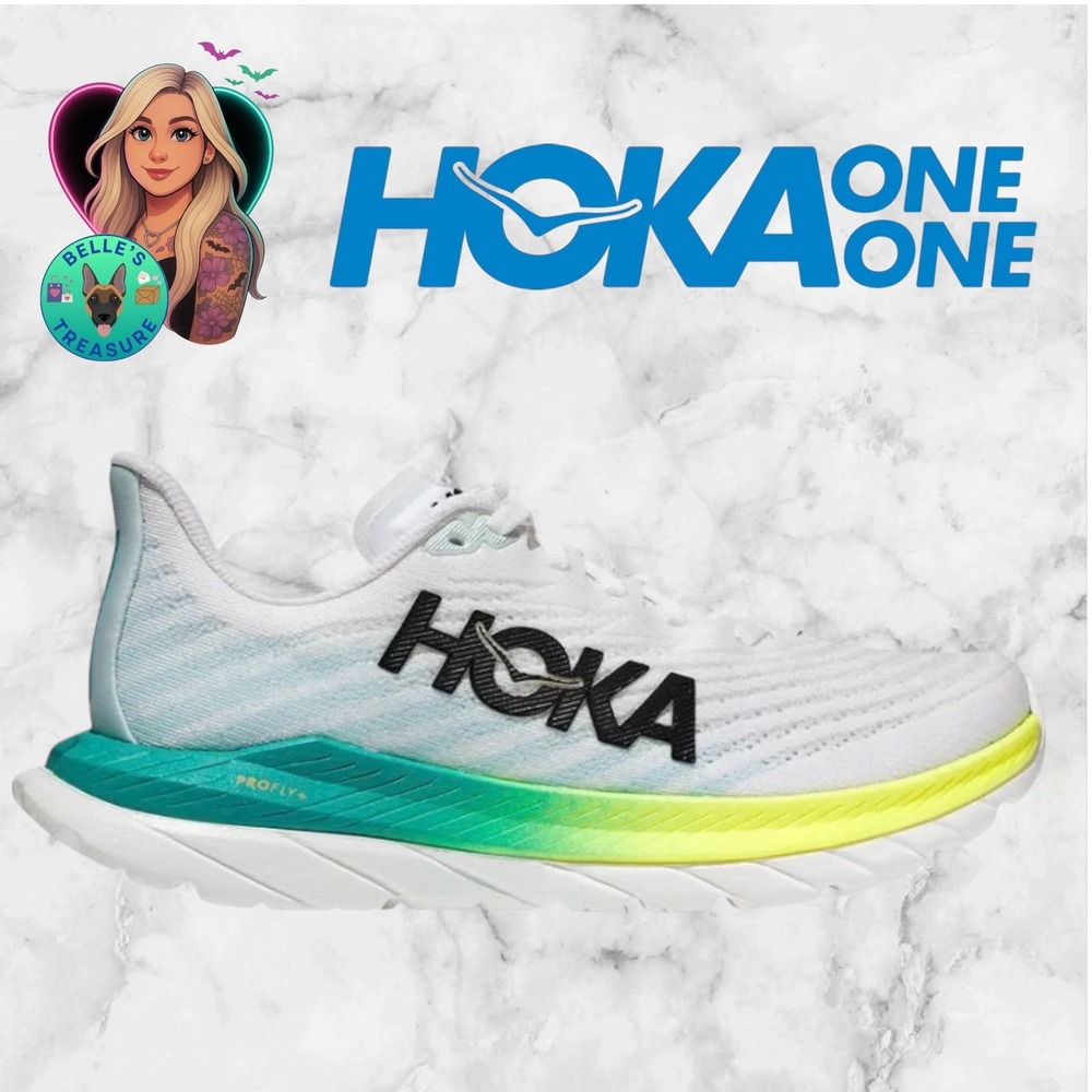 Hoka One One Womens 10D Mach 5‎ 1127894 WBGL White Running Shoes Sneakers Teal